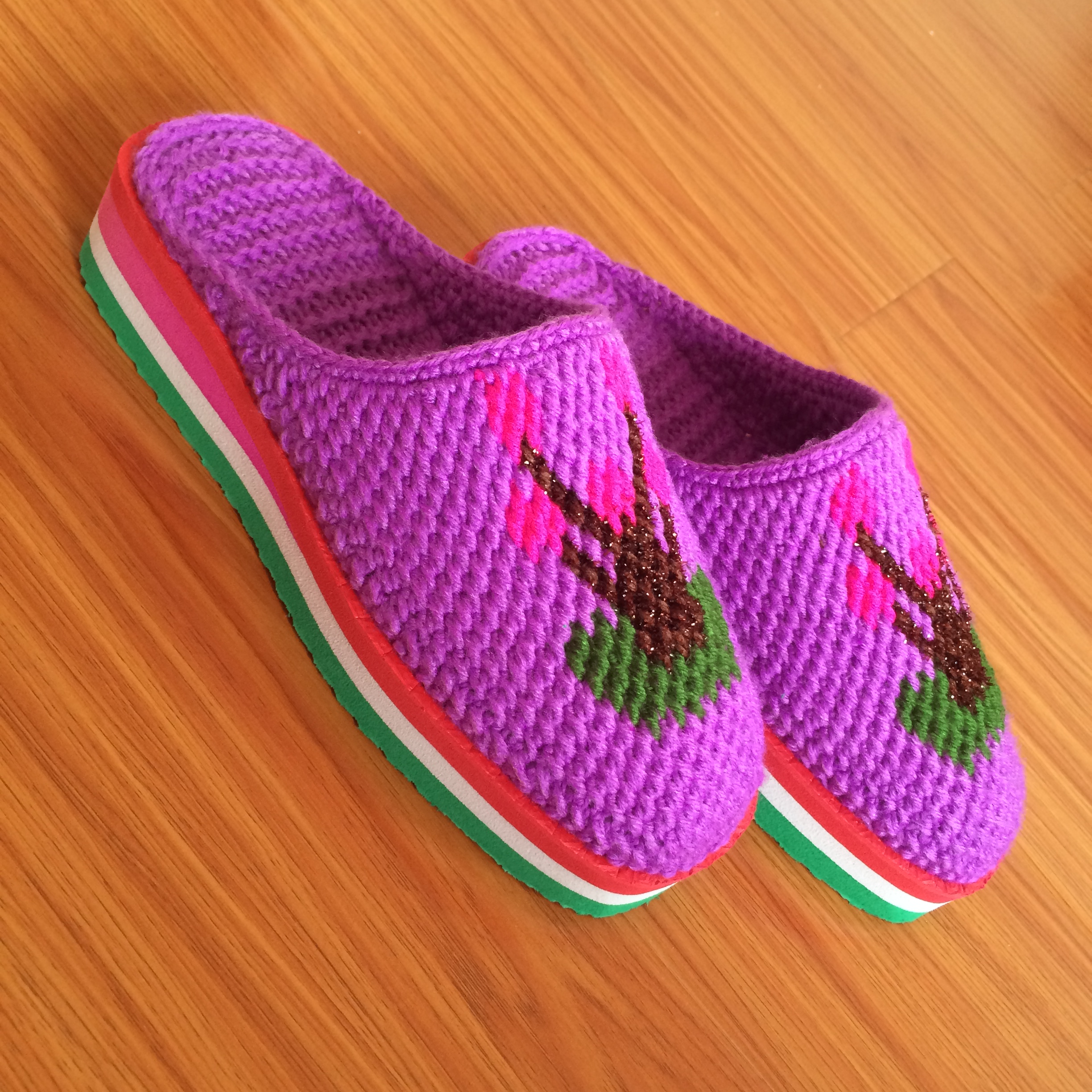 春季女式纯手工编织高跟居家保暖防滑毛线拖鞋婚嫁毛线拖鞋包邮