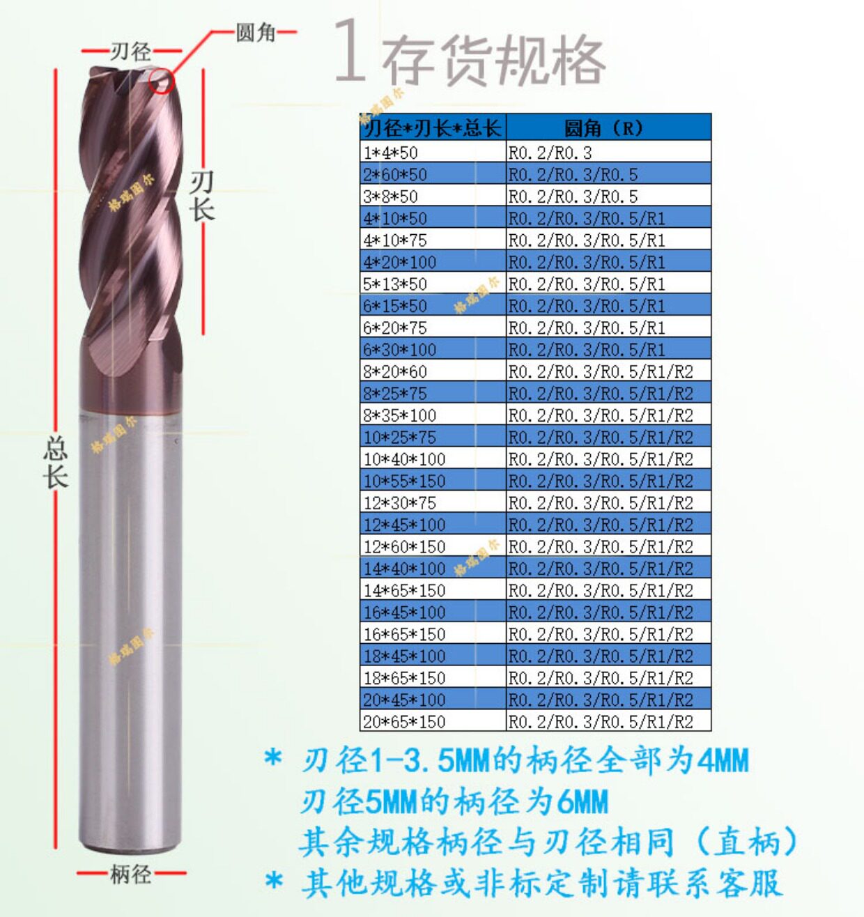 gt钨钢圆鼻刀 hrc55度牛鼻铣刀 硬质合金 数控r角铣刀 涂层加长型