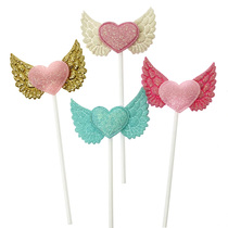 Pink love cake decoration plug Angel Wings baking plug-in birthday wedding dessert table decoration supplies