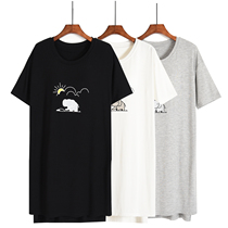 Womens summer bra cup with chest pad one-piece short-sleeved home clothing modal large size loose thin pajamas