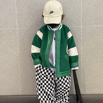 Boy coat spring money boy 2022 new foreign air strike color jacket male baby Han version handsome and casual baseball suit