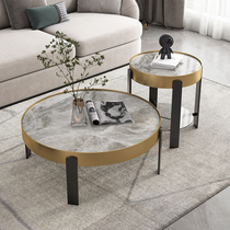 Modern light luxury rock slab coffee table Italian minimalist style round marble tea table ins designer living room furniture