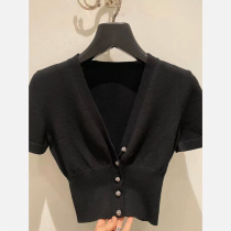 Fashionable slim body in the bones Small high waist short sleeve cardigan 16-pin fabric comfortable