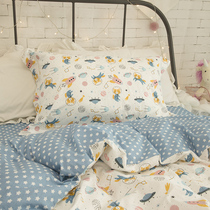 (House posture) cotton cute cartoon girl heart student sheets three-piece set BJ astronaut school high and low bed
