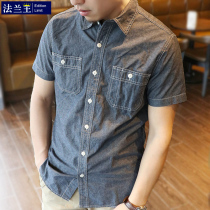 Cotton Protagonist Summer Shirt Man Short Sleeve Youth Cloth Denim Wind Half Sleeve Shirt Pure Cotton Casual for a Han Edition inch