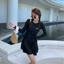 Tao Yao Yao one-piece swimsuit female black temperament long sleeve waist slim design sense minority resort wind small chest gathering