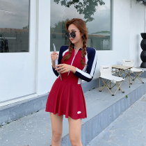 Ms. Tao Yao Yaos swimsuit 2021 new belly slim long sleeve sunscreen conjoined flat corner conservative hot spring swimwear