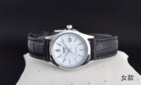 卡西欧1183q情侣表一对男士真皮皮带石英表 女士电子手表防水腕表_7折