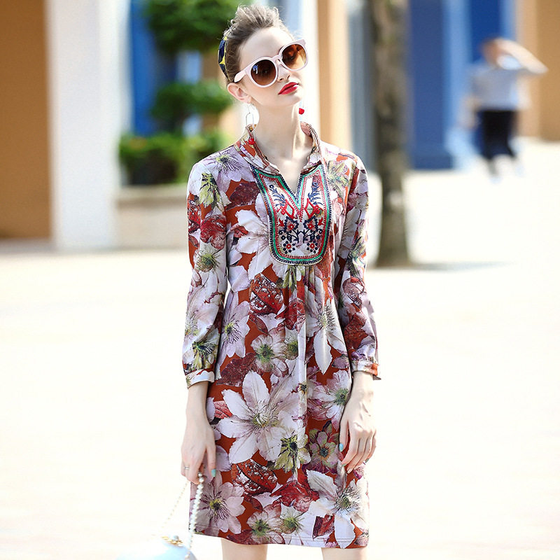 早秋款女装时尚2017新款欧款时尚欧洲站欧版欧货潮秋装连衣裙中裙_7折