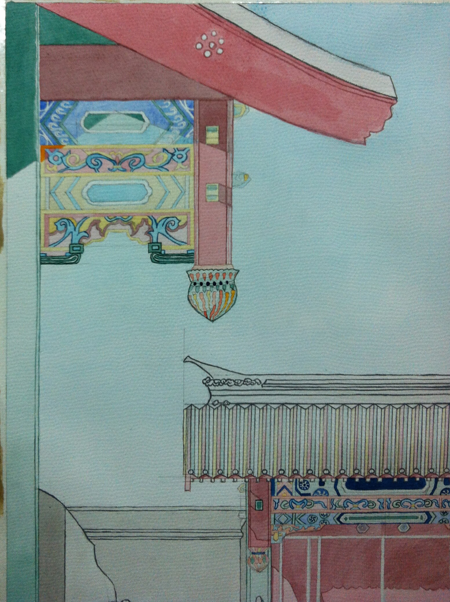 清式垂花门4开150元8开100元建筑水彩水墨可代画作业