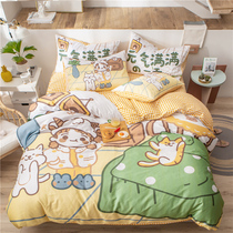 (Toyama Strawberry) cotton four-piece cartoon quilt cover sheets cute dormitory three-piece bedding