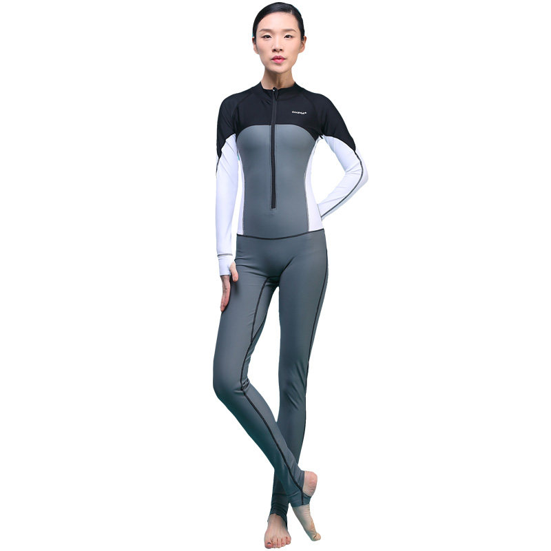 潜水服 女 连体 olleha长袖泳衣显瘦全身成人浮潜专业防晒水母衣