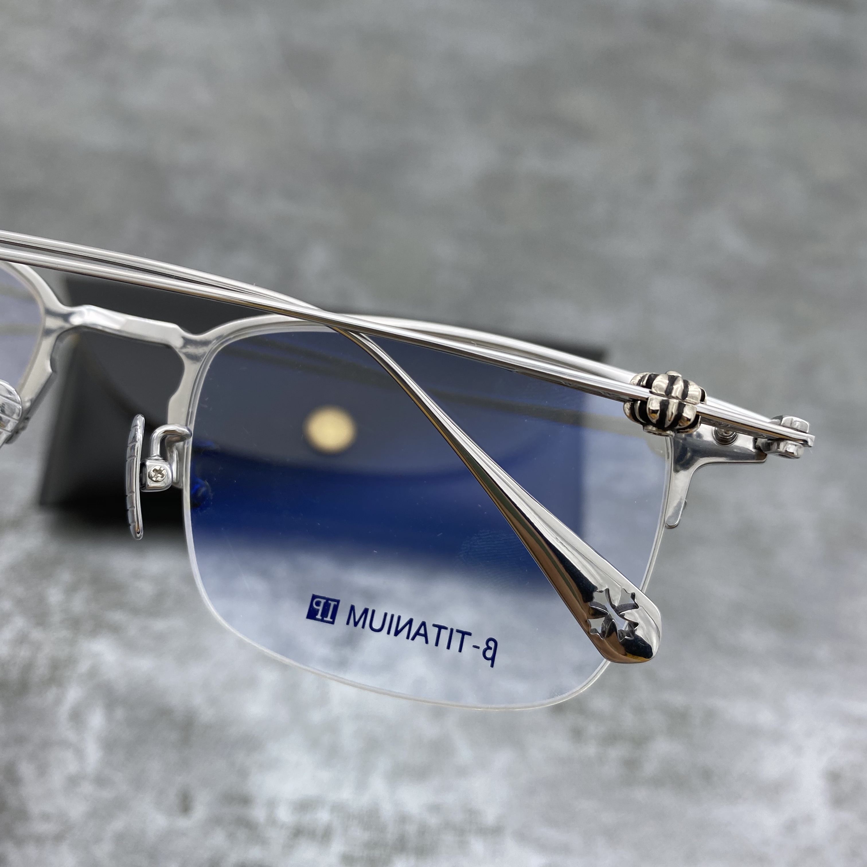 克罗星眼镜框架 宽脸胖脸男士商务金属半框超轻纯钛近视眼镜