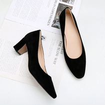 Soft - leather grandma shoes girls 2023 spring OL working shoes commuter shallow leather anti - vertex head coarse heels