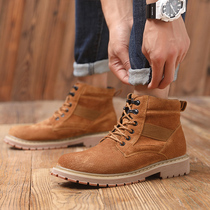 Spring Genuine Leather Tooling Boots Hair Stylist Retro Big Head Leather Shoes Wide version Fat foot Mens boot Thick Bottom Heightening High Bunch Shoes