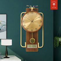 Polaris wall clock New Chinese living room creative clock Chinese style hanging table pure copper quartz clock pure copper calendar table