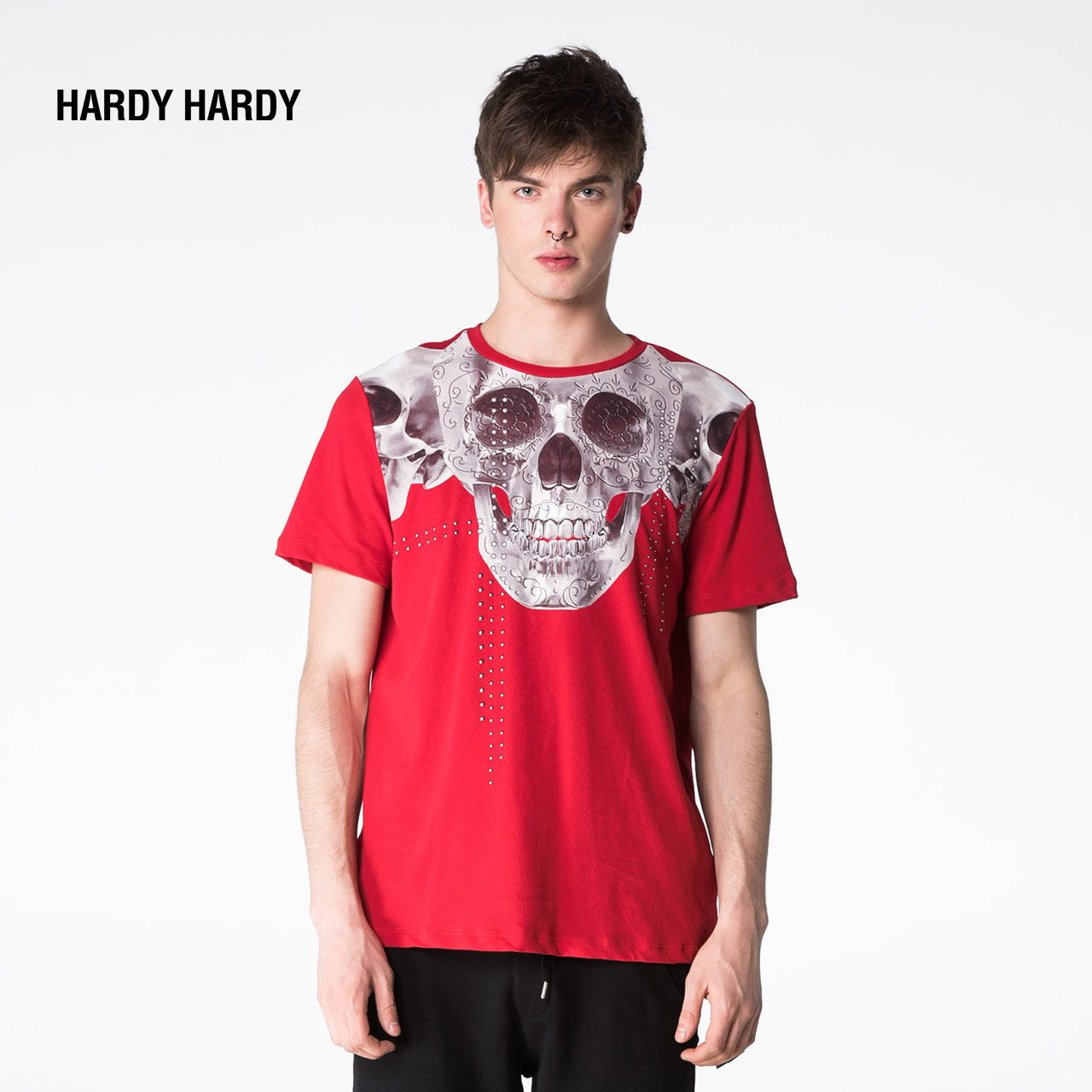 hardy hardy男式圆领t恤 潮牌个性骷髅印花短袖t恤hh17rebmsse243