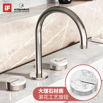 Moshi matte black and white marble knob hot and cold faucet three-hole split washbasin toilet