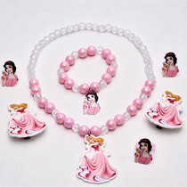 Little Princess Necklace Set Snow Frozen Ayers Sofia Purple Pendant Bracelet Ring Earrings Clip Kids Accessories