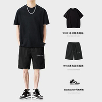 Men's summer-fitting ice-shot short-sleeved t-shirt ( set of ) with leisure sports Centurion five-point shorts