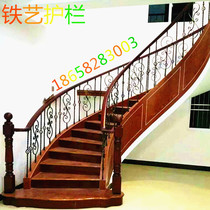 Ningbo Wrought iron stairs handrails guardrail balcony Solid wood stairs Wrought iron columns Finished wrought iron old