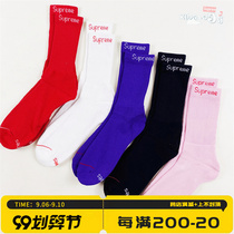 Spot Supreme 19FW Crew Socks joint stockings men and women couple socks red white and black