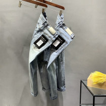 Design by Original High ounce stretch denim mens casual washed light blue jeans tide