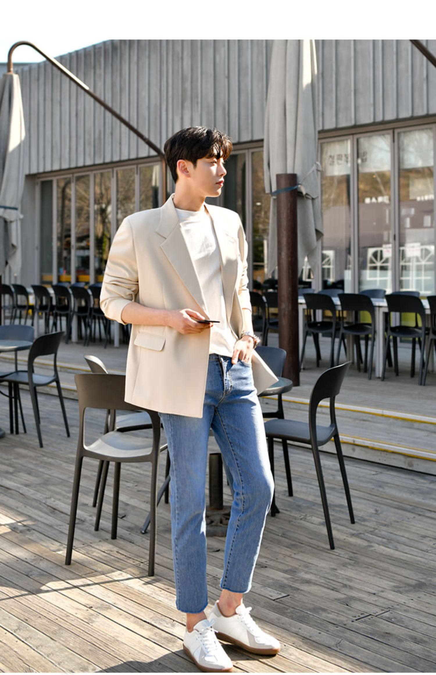 港风休闲西装外套男上身薄款西服单件上衣韩版潮帅气春秋宽松潮流