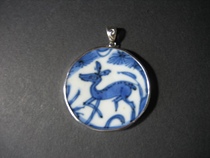 Bao Lao Bao Zhen Ming Wanli Blue and White pine Deer pattern ancient porcelain silver pendant