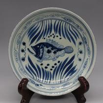 Daming Xuande blue and white rich and rich fish plate hand-painted factory old goods antique antique antique porcelain home decoration