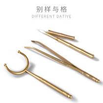 Different and grid pure copper tea clip Double use Gongfu tea tweezers cup washing cup fork Puer knife tea needle tea ceremony spare parts