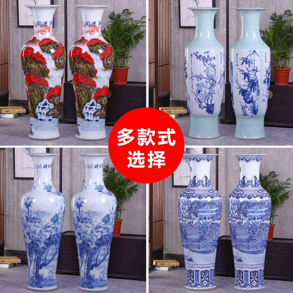 Jingdezhen blue and white big ceramic floor hand - made vases, Chinese I sitting room place hotel opening housewarming gift