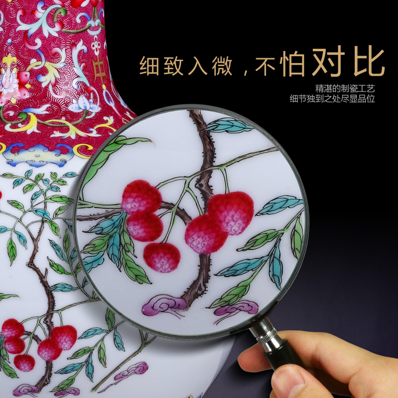 Night glass and fang jingdezhen hand - made antique vase red scramble for fruit was a fold branch three celestial Chinese ancient frame furnishing articles