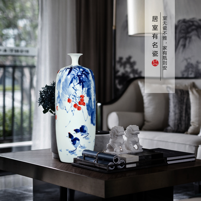 Jingdezhen ceramics by hand draw blue and white porcelain vase new sitting room of Chinese style household furnishing articles collection of ornaments