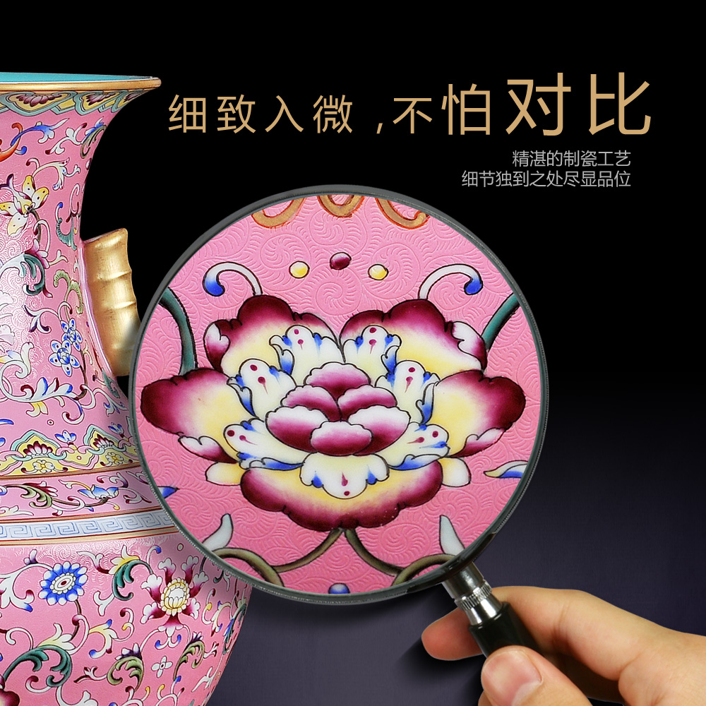 Jingdezhen ceramics furnishing articles imitation the qing put lotus flower square foundation pointed vase household sitting room adornment handicraft decoration