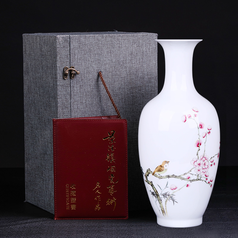 Jingdezhen ceramics flower arranging hand - made the name plum and the bamboo harbinger vases, new Chinese style porch place TV ark, adornment