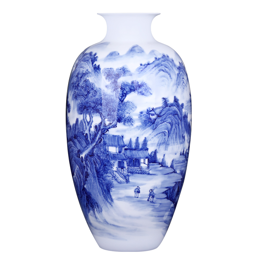 Jingdezhen blue and white porcelain vases, pottery and porcelain large hand - made songshan friends sitting room place of new Chinese style household act the role ofing is tasted