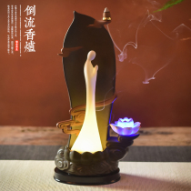 Reverse incense burner home indoor creative ornaments Zen ceramic incense parsley agarwood incense sandalwood stove battery soft light