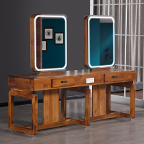 High-end retro solid wood hairdressing mirror barbershop hair cutting hot-dyed mirror Hair salon special mirror with lights