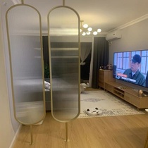 Custom Stainless Steel Metal Partition Living Room Screen Light Extravagant Swivel Long Iridescent Tempered Glass Office Genguan Decoration