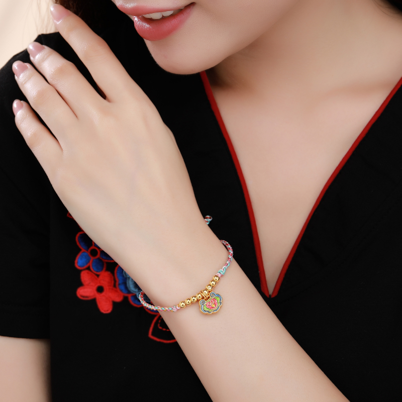 chaohongji national color - fushou tiancheng gold beading, full gold hand rope, ancient method, burnt blue transfer, zhuguochao pendant z