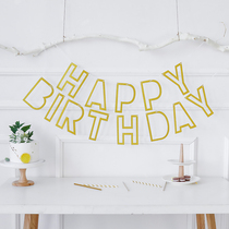 Hot stamping birthday letter pull flag pull flower girl baby princess birthday decorations fan flower dress