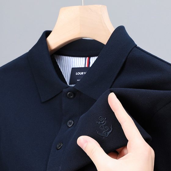 Heavier 100%cotton hem slit Polo shirt Men's summer high -end embroidered short -sleeved T -shirt casual lapel top Heavier 100%cotton hem slit Polo shirt Men's summer high -end embroidered short -sleeved T -shirt casual lapel top