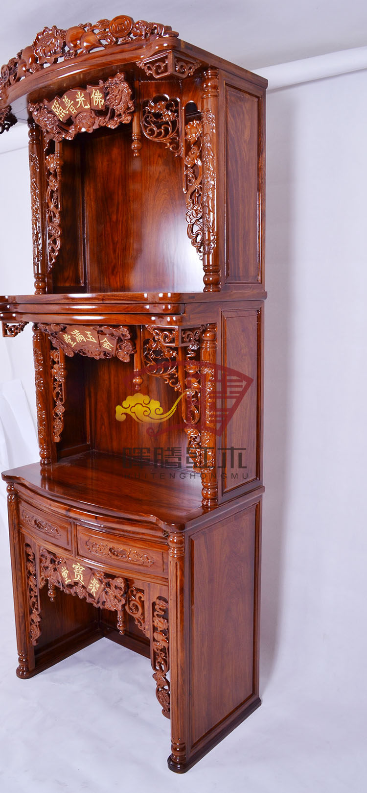刺猬紫檀 3层神楼 非洲黄花梨 佛柜佛龛神龛供楼神柜 豪华贴金箔