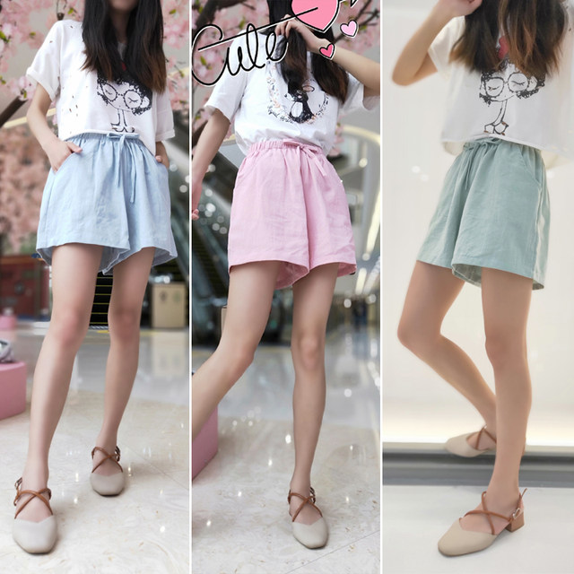 Cotton and linen shorts women loose wide leg pants high waist thin tide 2020 new Korean version of the summer thin shorts A word Cotton and linen shorts women loose wide leg pants high waist thin tide 2020 new Korean version of the summer thin shorts A word