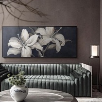 Pure hand painted original Lily oil painting modern living room black and white luxury high-end decoration painting sofa background wall hanging painting