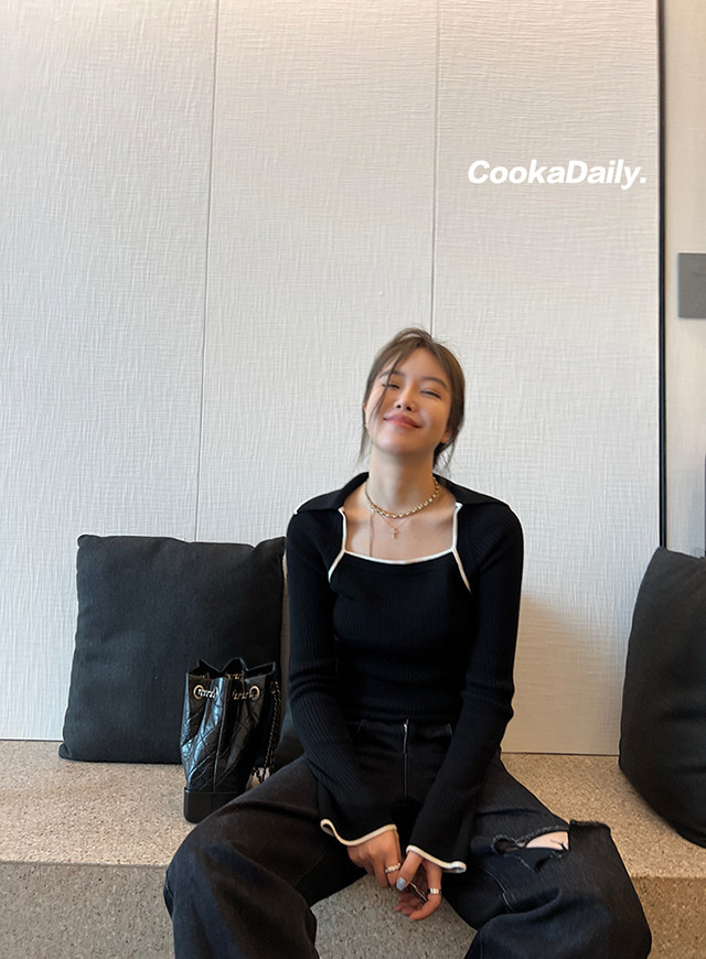 cookadaily_帅痞黑灰破洞开叉高腰牛仔裤春季女宽松直筒拖地裤子