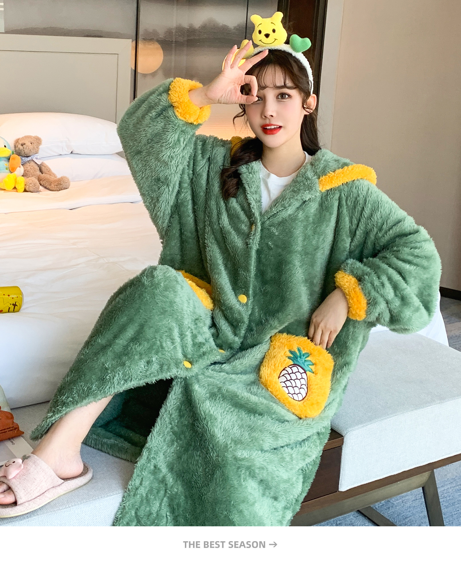 ideamini家居服/睡衣 ideamini睡衣女秋冬珊瑚绒睡袍长款加厚加绒宽松