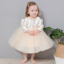 One-year-old dress girl baby western princess dress champagne color long-sleeved catch week banquet wedding dress autumn and winter tutu skirt