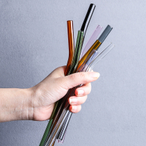 Glass straw high temperature resistant creative color transparent juice milk tea drink cup straw stirring elbow